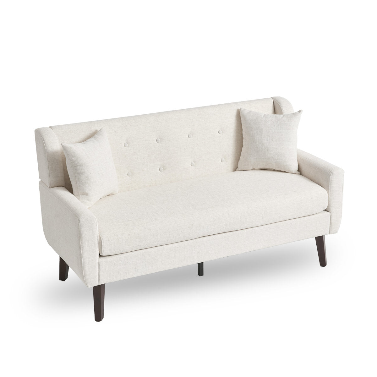 Loveseat Sofa in Beige Linen Blend with Black Wood Legs