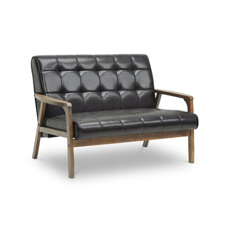 Loveseat, Tufted Faux Leather with Rubberwood Legs