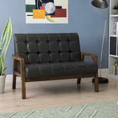 Loveseat, Tufted Faux Leather with Rubberwood Legs