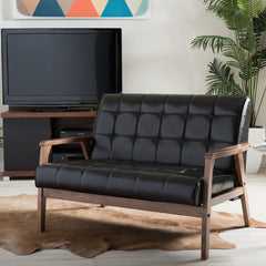 Loveseat, Tufted Faux Leather with Rubberwood Legs