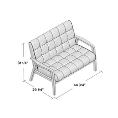 Loveseat, Tufted Faux Leather with Rubberwood Legs