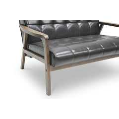 Loveseat, Tufted Faux Leather with Rubberwood Legs