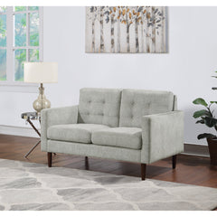 Loveseat, Tufted Smoke Polyester, Square Arms, Solid Wood Legs