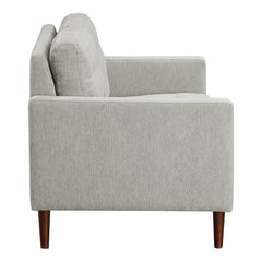 Loveseat, Tufted Smoke Polyester, Square Arms, Solid Wood Legs