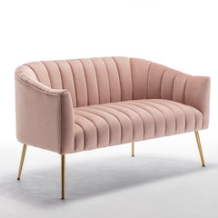 Loveseat, Tufted Velvet in Pink with Golden Legs