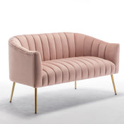 Loveseat, Tufted Velvet in Pink with Golden Legs