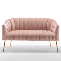 Loveseat, Tufted Velvet in Pink with Golden Legs