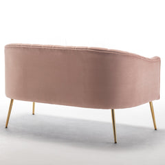 Loveseat, Tufted Velvet in Pink with Golden Legs