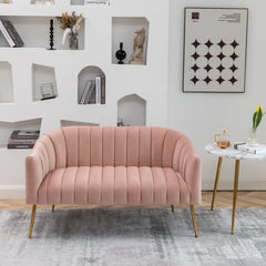 Loveseat, Tufted Velvet in Pink with Golden Legs