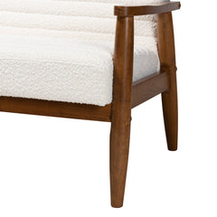 Loveseat, White Boucle, Channel-Tufted Back, Rubberwood Legs