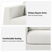 Loveseat, White Polyester, Square Arms, Wood Legs