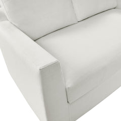 Loveseat, White Polyester, Square Arms, Wood Legs