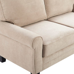 Loveseat with Hidden Seat Storage and Rolled Arms in Soft Beige Microfiber