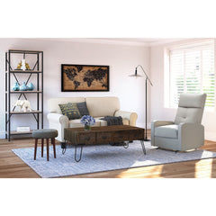 Loveseat with Hidden Seat Storage and Rolled Arms in Soft Beige Microfiber