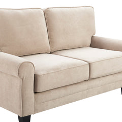 Loveseat with Hidden Seat Storage and Rolled Arms in Soft Beige Microfiber