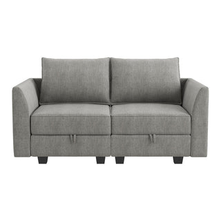 Loveseat with Hidden Storage, Gray Polyester Blend with Black Legs