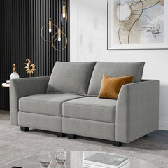 Loveseat with Hidden Storage, Gray Polyester Blend with Black Legs