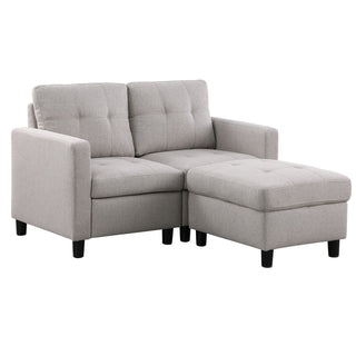 Loveseat with Ottoman, Polyester Blend, Light Gray with Black Legs