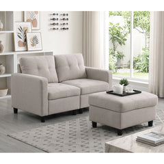 Loveseat with Ottoman, Polyester Blend, Light Gray with Black Legs