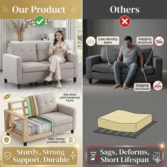 Loveseat with Ottoman, Polyester Blend, Light Gray with Black Legs