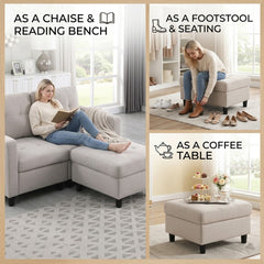 Loveseat with Ottoman, Polyester Blend, Light Gray with Black Legs
