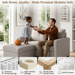 Loveseat with Ottoman, Polyester Blend, Light Gray with Black Legs