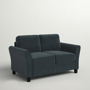 Loveseat with Round Arms and Black Legs in Dark Gray Polyester