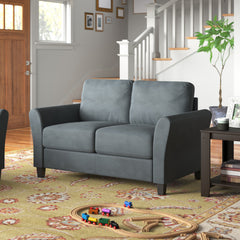 Loveseat with Round Arms and Black Legs in Dark Gray Polyester