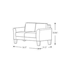 Loveseat with Round Arms and Black Legs in Dark Gray Polyester
