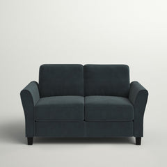 Loveseat with Round Arms and Black Legs in Dark Gray Polyester