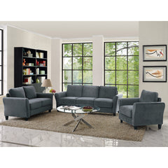 Loveseat with Round Arms and Black Legs in Dark Gray Polyester