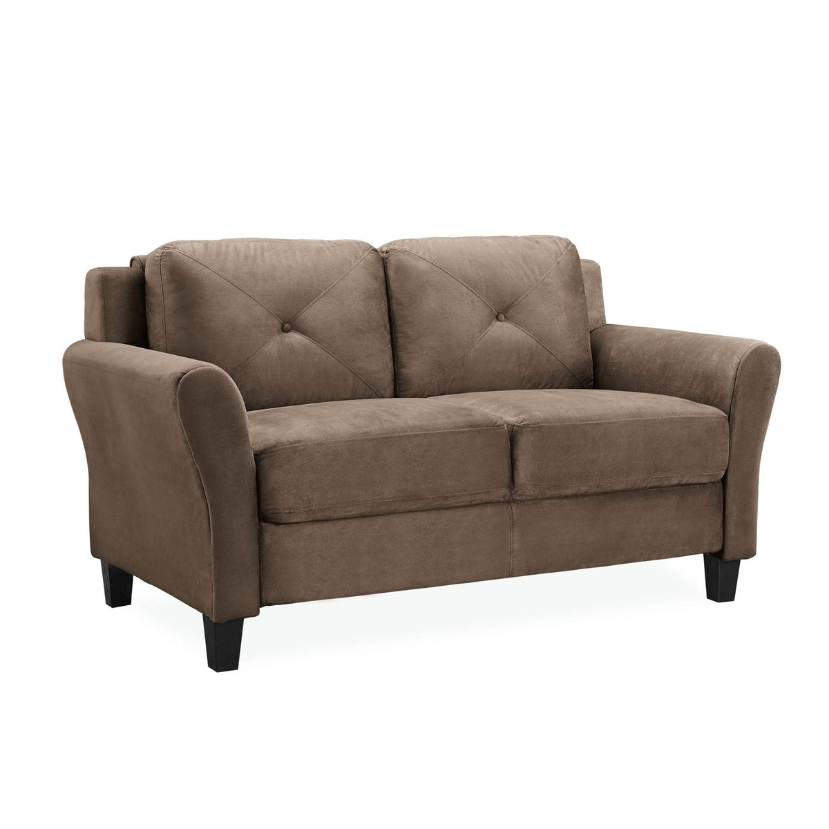 Loveseat with Tufted Back and Black Legs in Brown Microfiber
