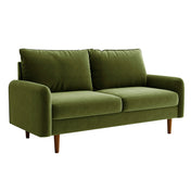 Loveseat with Tufted Back and Square Arms in Army Green Velvet