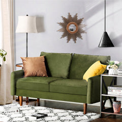 Loveseat with Tufted Back and Square Arms in Army Green Velvet