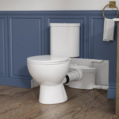 Macerating Toilet, Two-Piece, 600W, 4 Water Inlets, Round Bowl, White