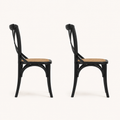 Side | profile view of both chairs showing the tapered leg splay and the wishbone stretcher
