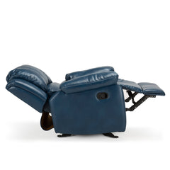 Manual Glider Recliner, Blue Faux Leather with Black Metal Legs