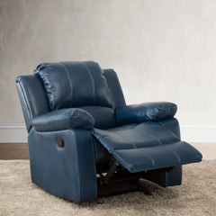Manual Glider Recliner, Blue Faux Leather with Black Metal Legs