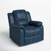 Manual Glider Recliner, Blue Faux Leather with Black Metal Legs