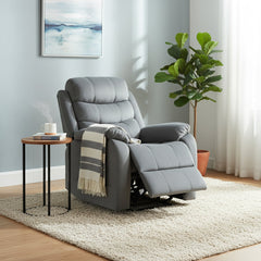 Manual Recliner Chair with Lumbar Massage, Gray Polyester with Black Legs