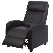 Manual Recliner in Tufted Black Faux Leather with Wood Legs