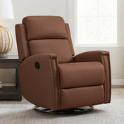 Manual Recliner with Swivel Base, Brown Faux Leather