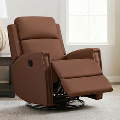 Manual Recliner with Swivel Base, Brown Faux Leather