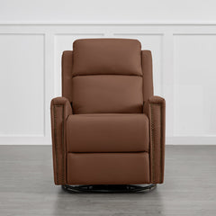 Manual Recliner with Swivel Base, Brown Faux Leather