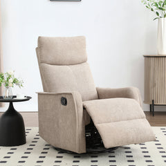 Manual Swivel Recliner with Ottoman in Polyester with Black Metal Legs
