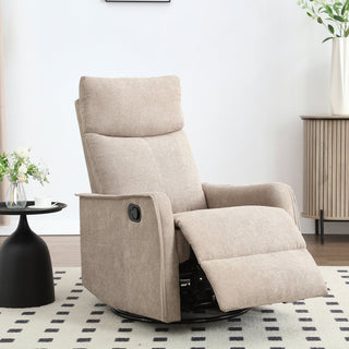 Manual Swivel Recliner with Ottoman in Polyester with Black Metal Legs