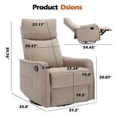 Manual Swivel Recliner with Ottoman in Polyester with Black Metal Legs
