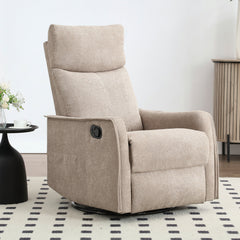 Manual Swivel Recliner with Ottoman in Polyester with Black Metal Legs