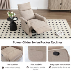 Manual Swivel Recliner with Ottoman in Polyester with Black Metal Legs