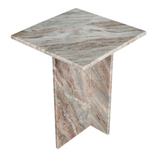 Marble Accent Table, Square Pedestal, Beige Marble